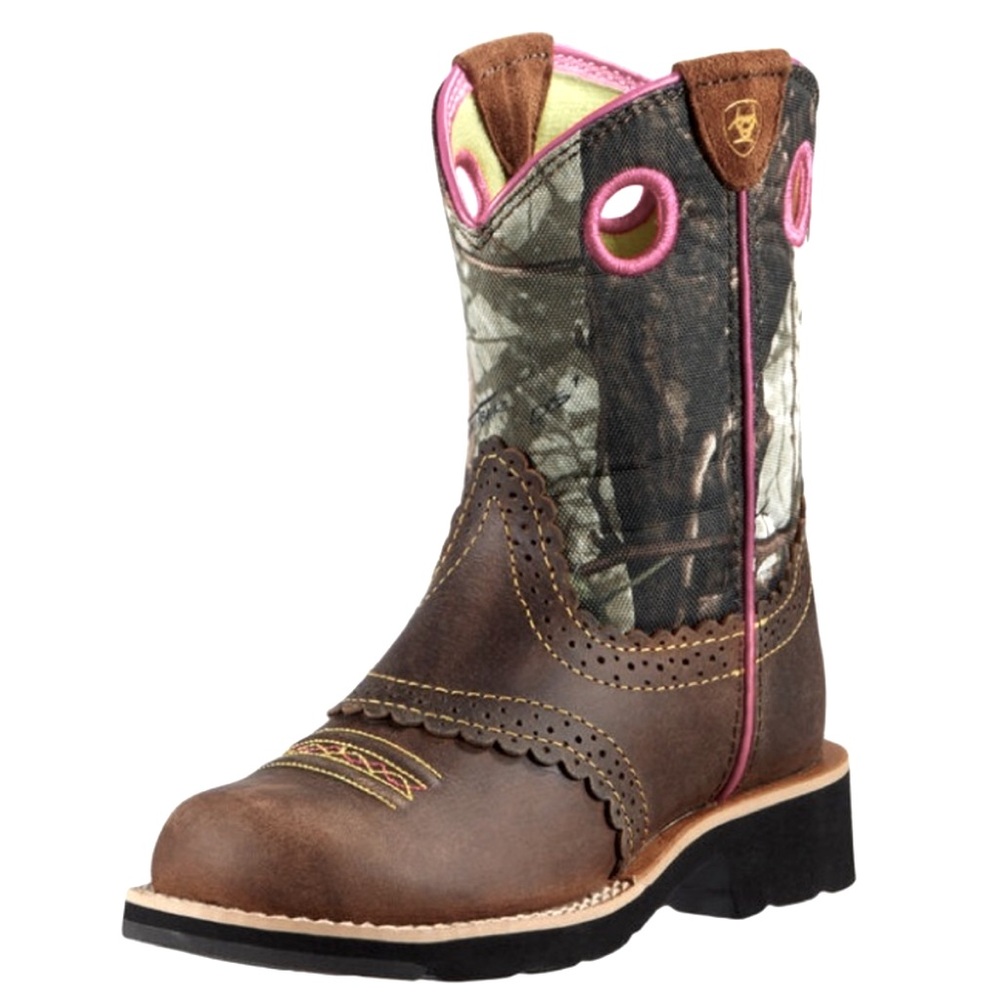 Women’s Ariat Camo Pink Fat Baby Cowboy Cowgirl Western Boots, Size 9